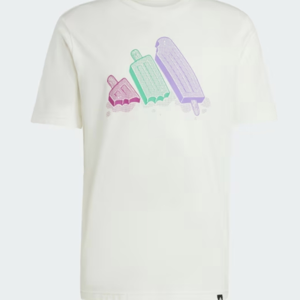 White T-Shirt with Colorful Popsicle Design